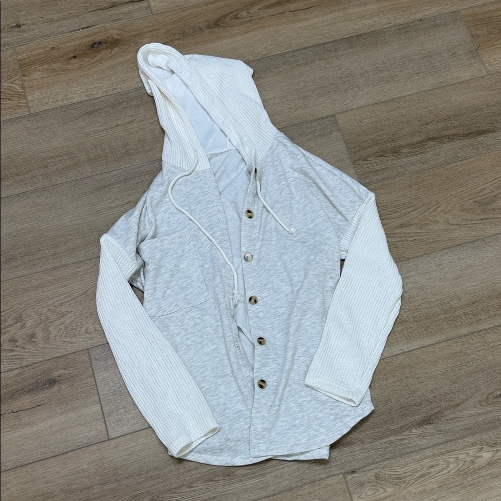 Gray and White Button-Up Hoodie